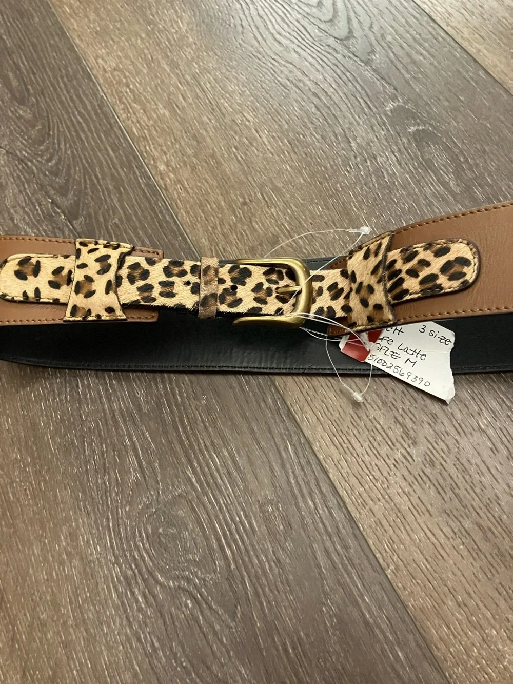 NWTChicos Wide Leather Belt 3/M Brown Cheetah Leopard Print Ponyhair Waist Cinch